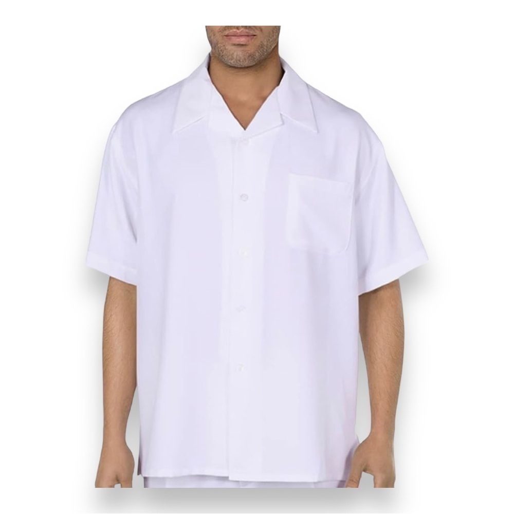 NEW Large Fortina Landi White Button Front Shirt Short Sleeve Retro Classic